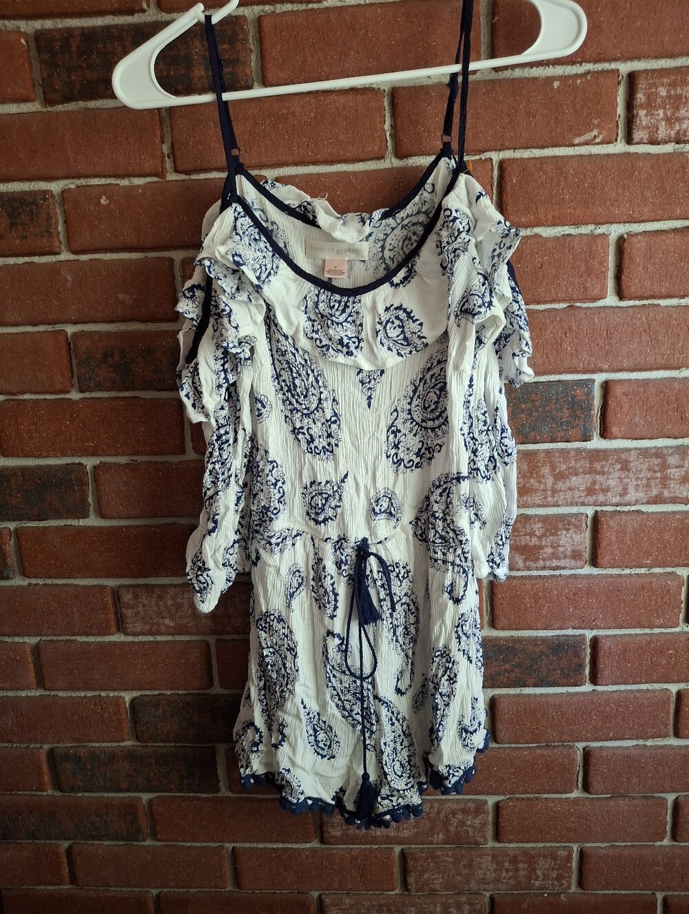 Band of Gypsies white/blue paisley print romper
